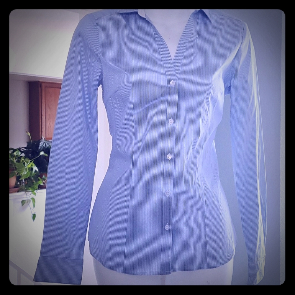 Blue and white striped button down